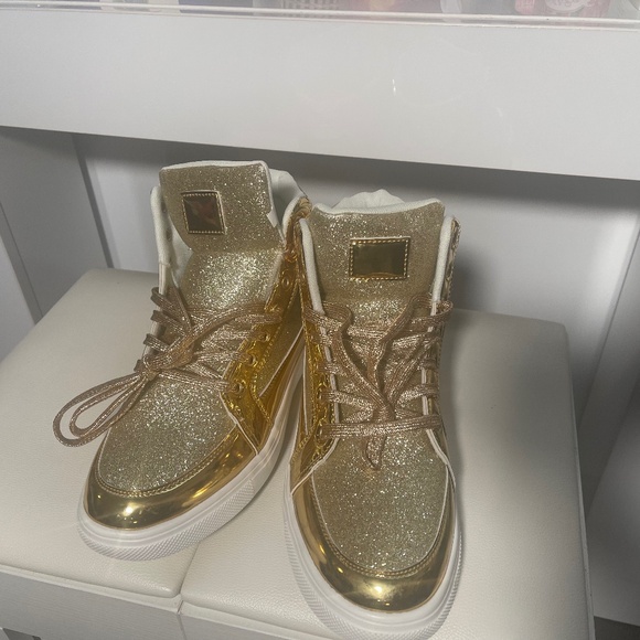 Gold Glitter High-Top Sneakers – Metallic Gold – Size 43 (Women’s 11) - Picture 2 of 6